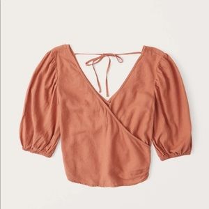 Linen-Blend Wrap-Front Blouse